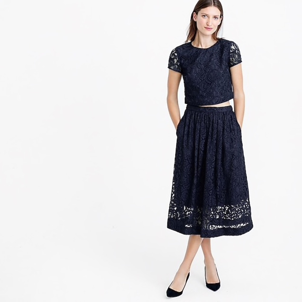 J. Crew Floral Lace Crop Top & Skirt Set